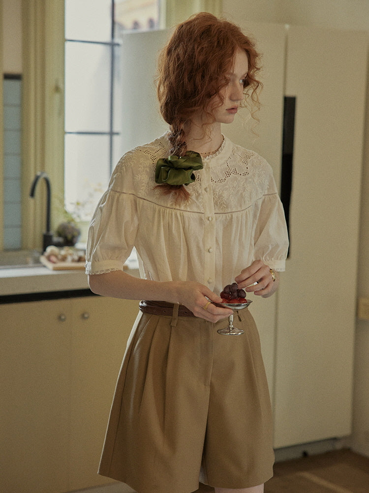 Victorian Lace Embroidered Cotton Blouse