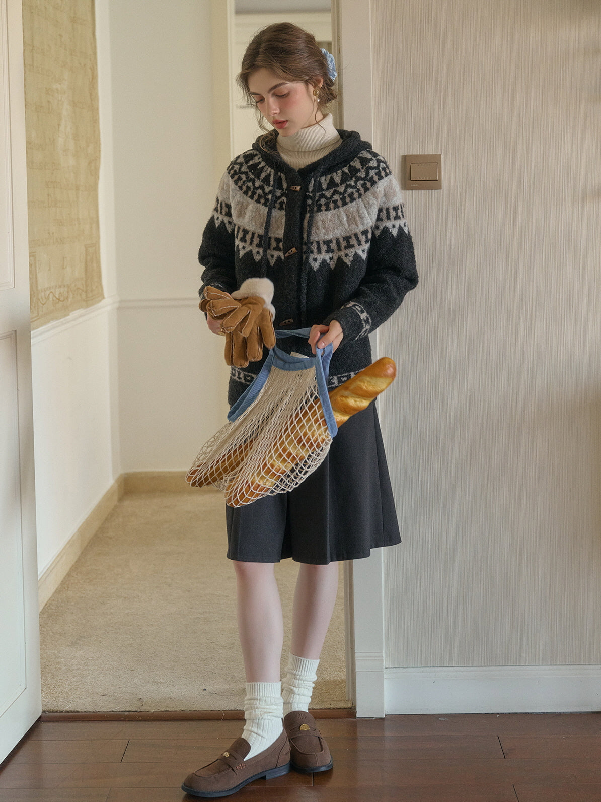 Vintage Nordic-Inspired Wool Blend Cardigan