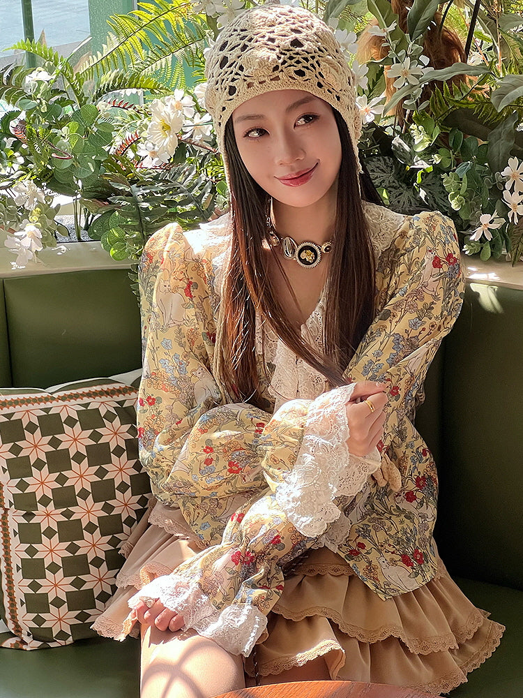 Enchanted Garden Cat Lace Blouse