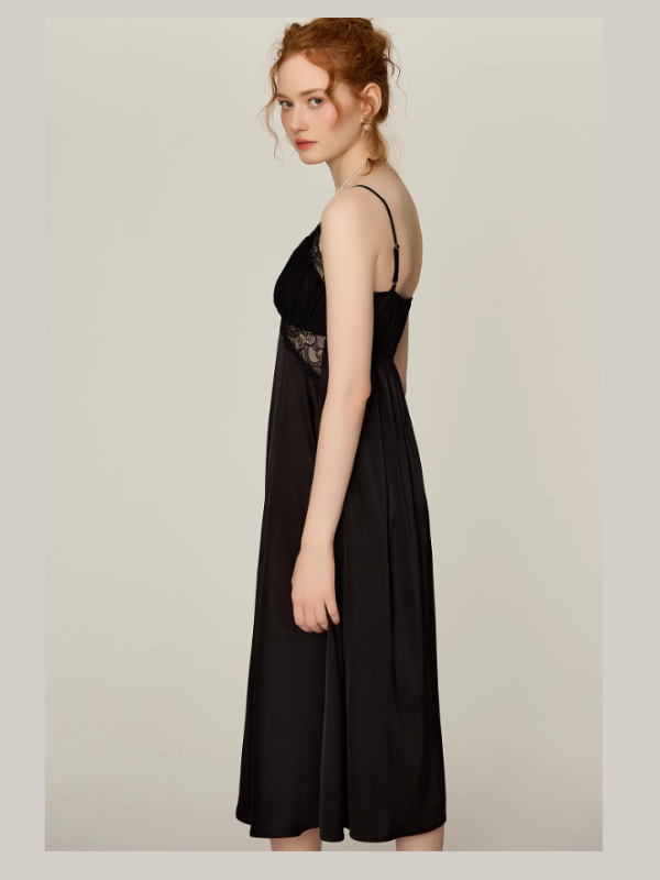 Midnight Lace Slip Nightgown & Faux Fur Trim Robe