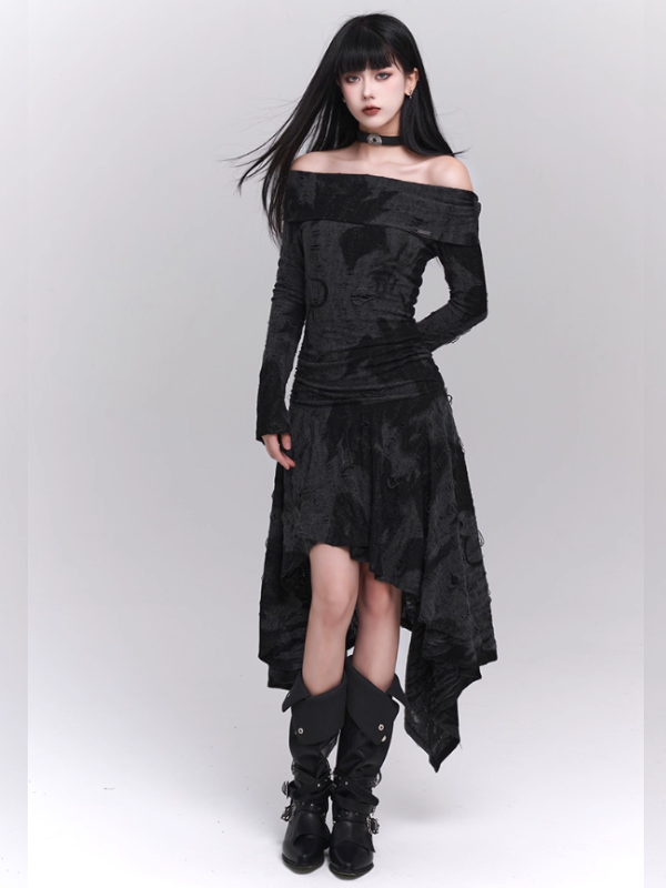 Midnight Velvet Gothic Off-Shoulder Dress
