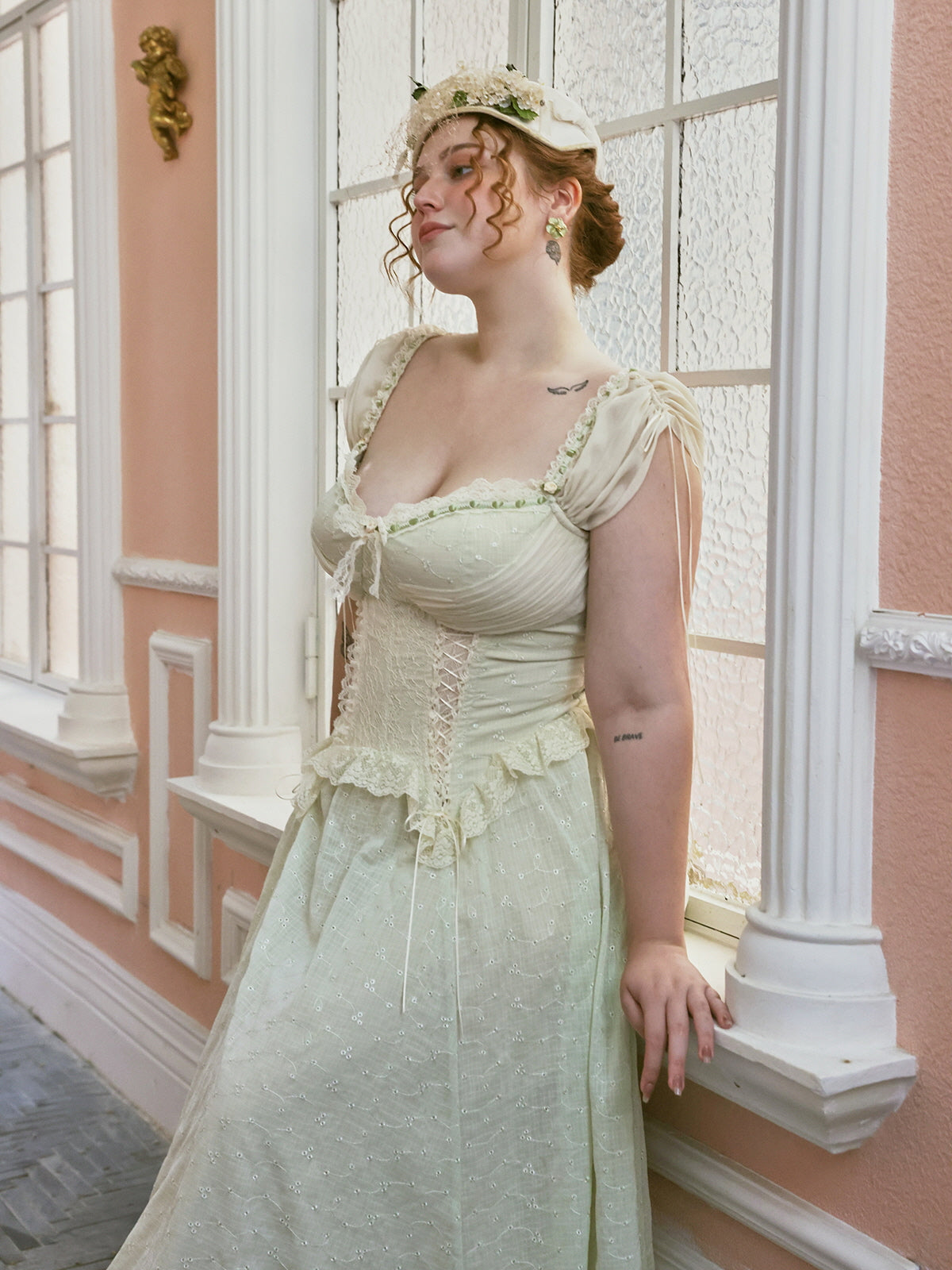 Ethereal Lace Corset Lime Green Dress