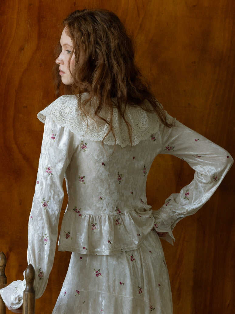 Vintage Floral Velvet Peplum Top