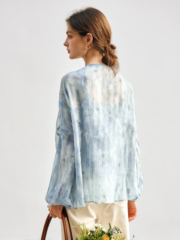 Cloudy Sky Sheer Pleated Blouse