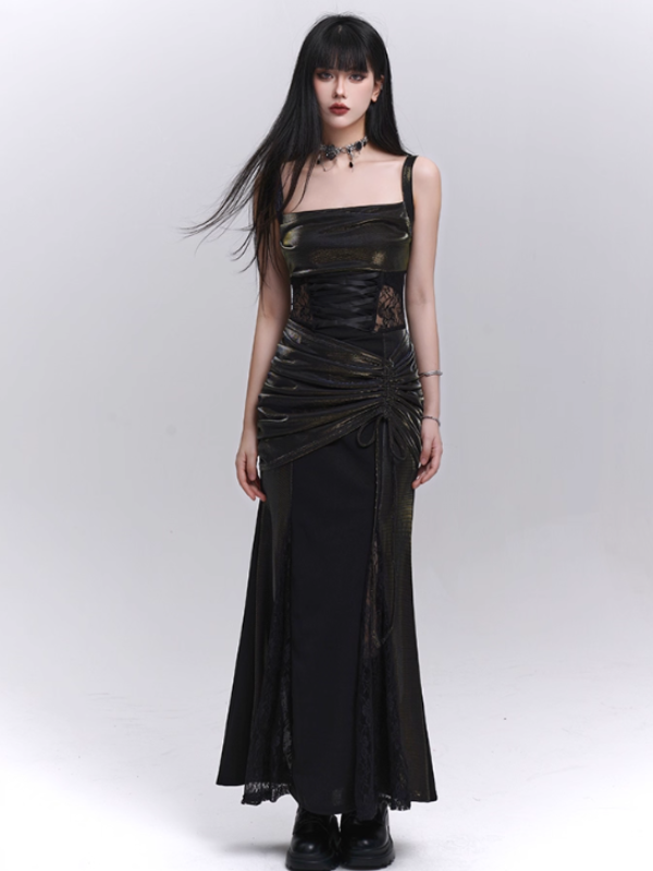 Black Metallic Corset Evening Dress