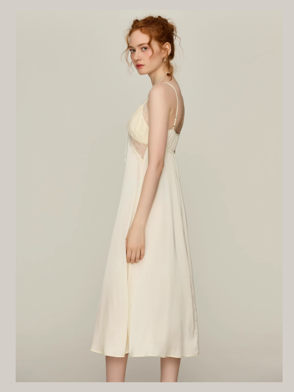 Snowy Lace Dream Slip Nightgown & Faux Fur Collar Robe