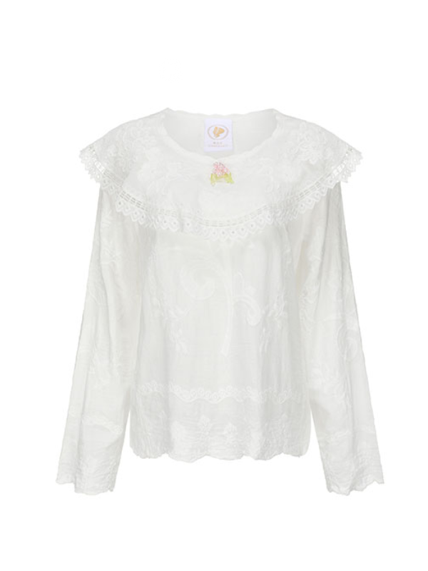Round Collar Garden Embroidered Blouse