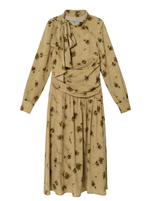 Vintage Floral Tie-Neck Dress