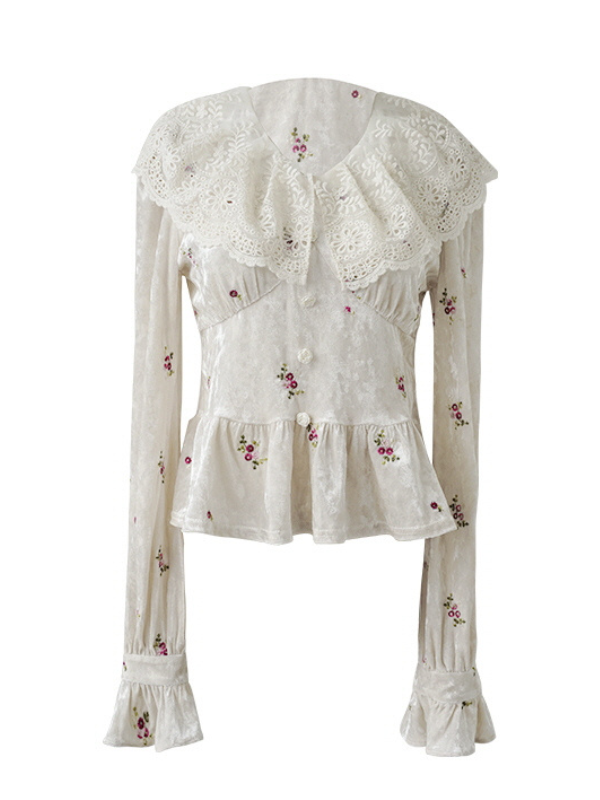 Vintage Floral Velvet Peplum Top