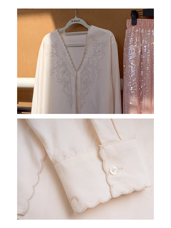 Scallop Embroidery Vintage Blouse