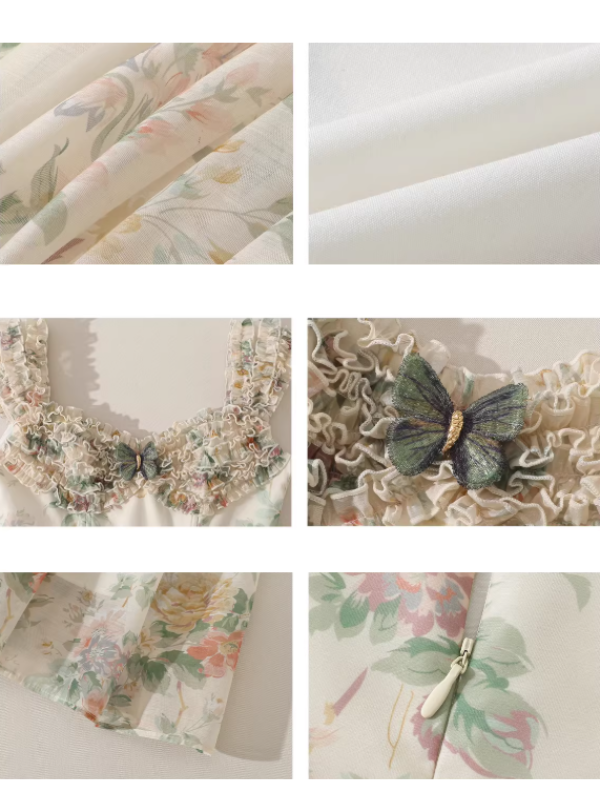 Enchanted Butterfly Floral Cottagecore Midi Dress