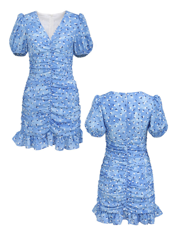 Blue Blossom Ruched Dress