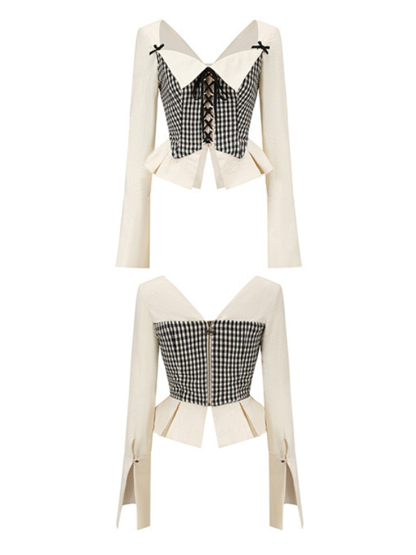 Vintage Plaid Lace-Up Corset Top