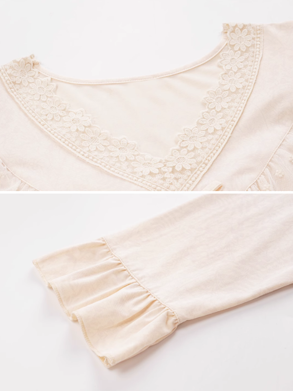 Beige Elegance Lace Nightgown