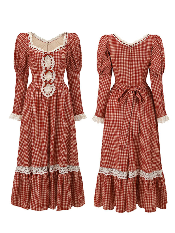 Vintage Cottagecore Red Gingham Dress