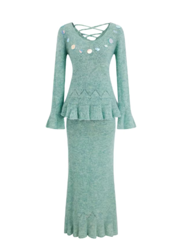 Willow Mist Knit Peplum Top & Skirt