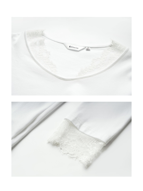 Lace Trim Soft Cotton Long Sleeve Top