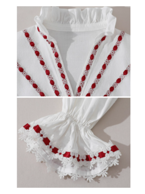 Ivory Ribbon-Embroidered Romantic Blouse