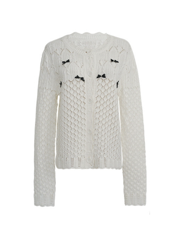 Ethereal Bow-Embellished Knit Cardigan