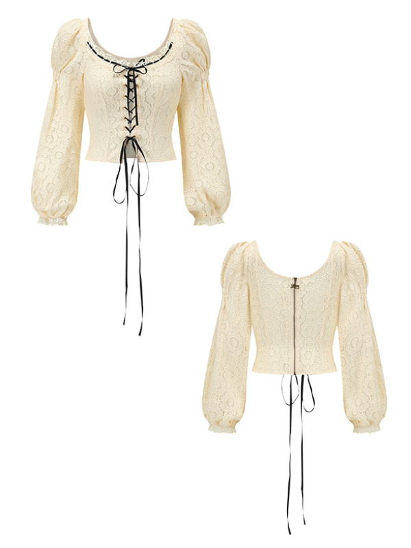 Vintage Lace Puff Sleeve Corset Blouse