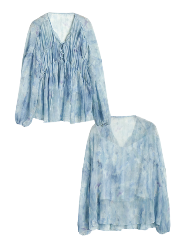 Cloudy Sky Sheer Pleated Blouse