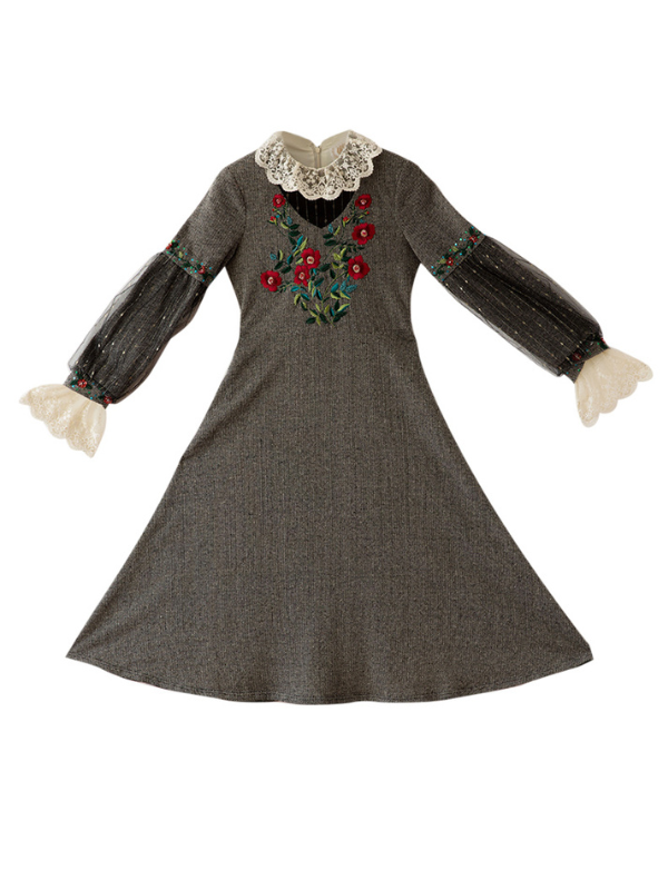 Embroidered Floral Lace Vintage Dress