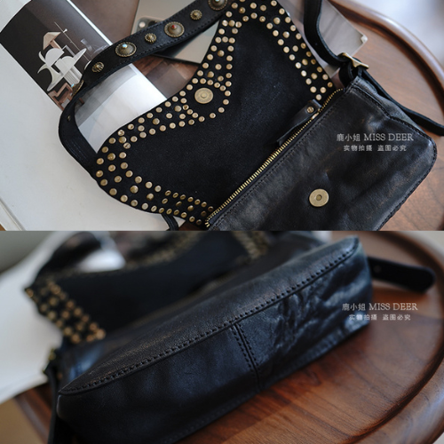 Studded Bohemian Genuine Leather Crossbody Bag