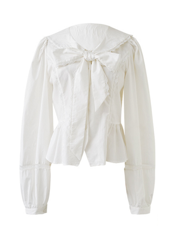 Victorian Bow-Tie Cotton Blouse