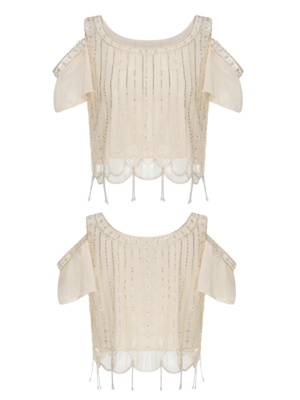 Moonlight Garden Beaded Cold Shoulder Top