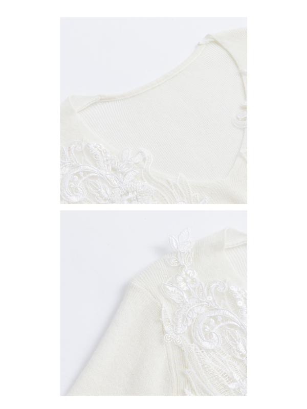 Floral Lace Embellished Knit Top