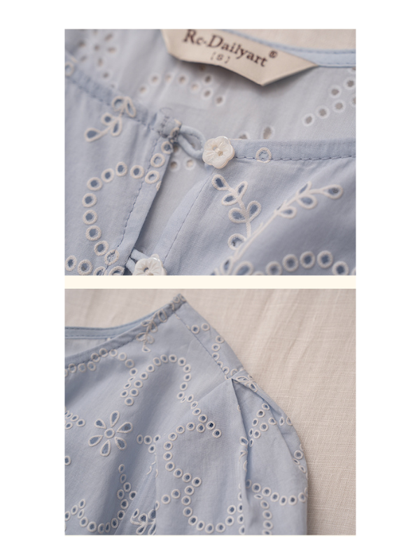 Soft Blue Eyelet Lace Cottagecore Dress