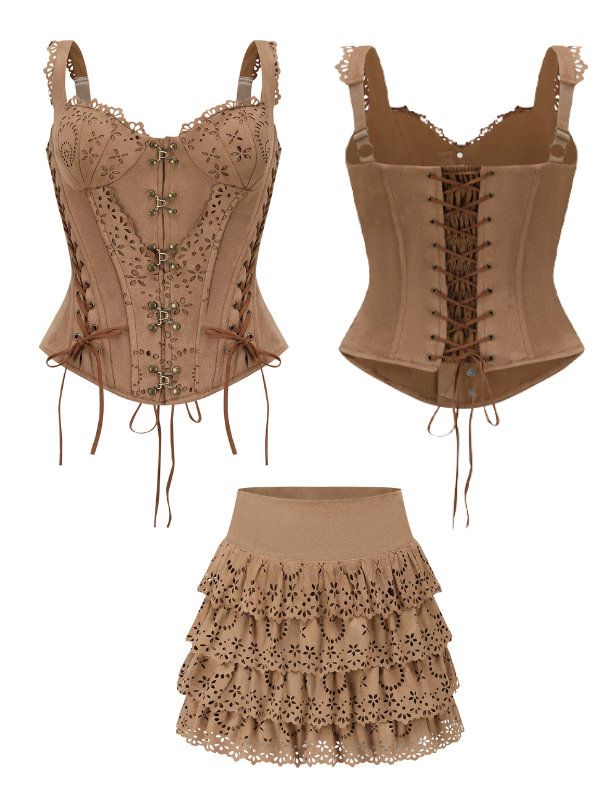 Wild Prairie Lace-Up Suede Corset & Skirt