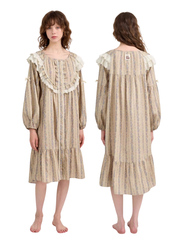 Vintage Lace-Trimmed Floral Nightgown