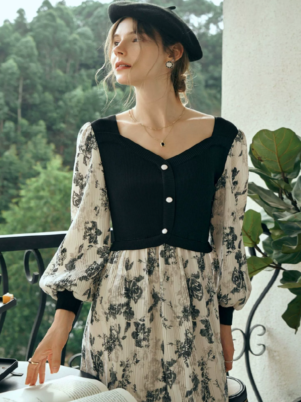 Vintage Blooms in Noir Dress