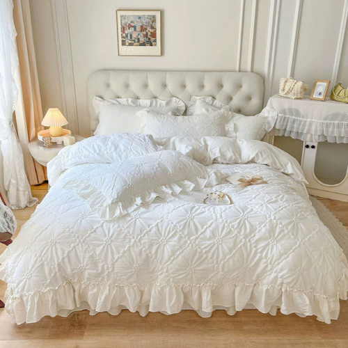 White Cozy Quilting Duvet Cover Set