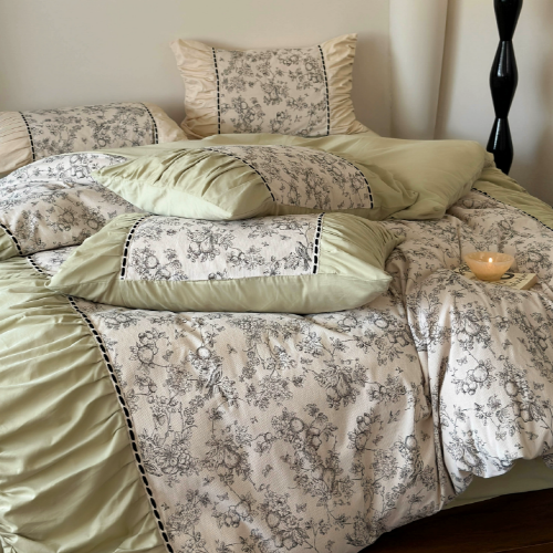 French Vintage Floral Green Bedding Set