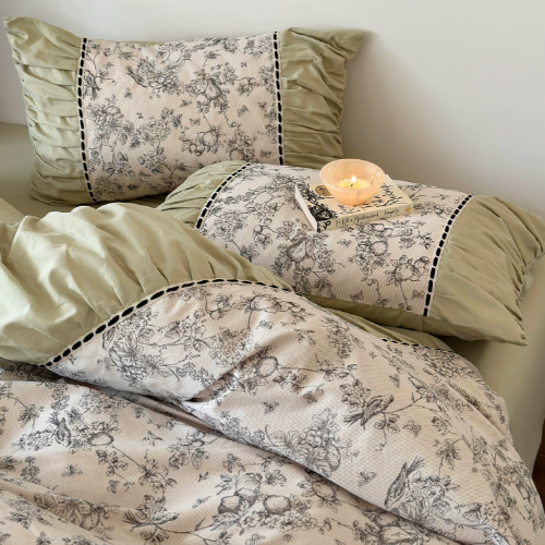 French Vintage Floral Green Bedding Set