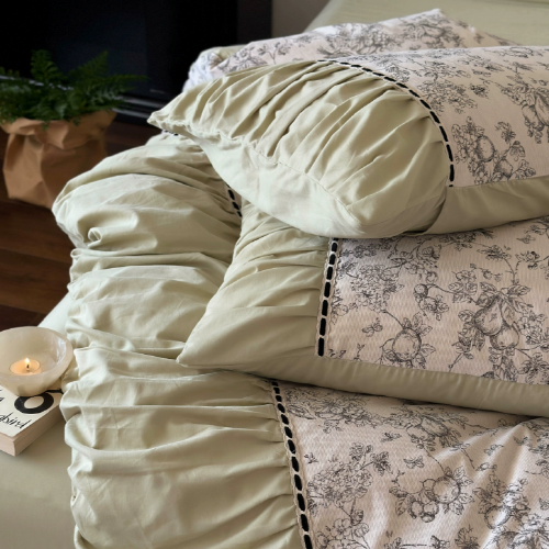French Vintage Floral Green Bedding Set