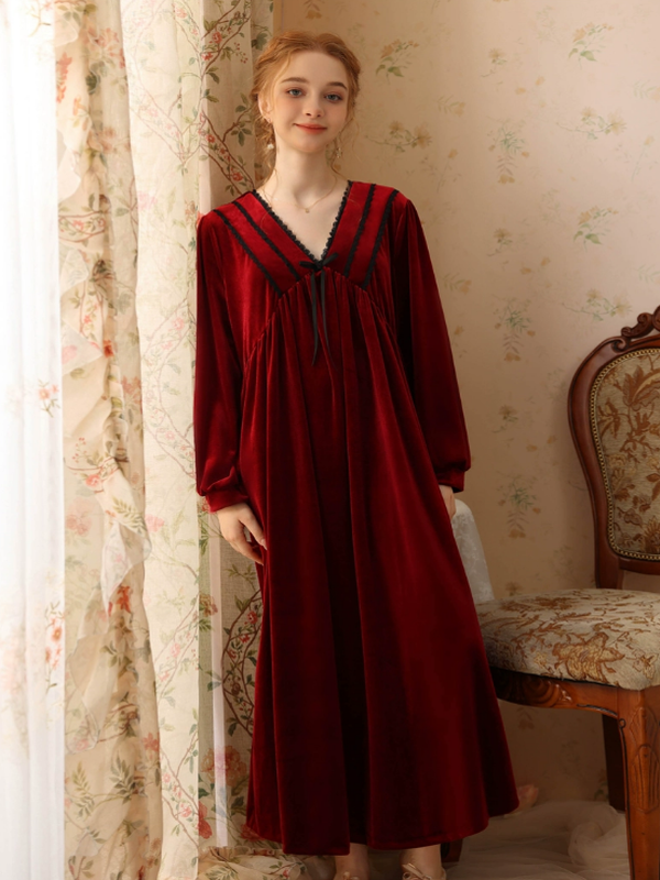Velvet Moonlight Palace Wine Red Nightgown