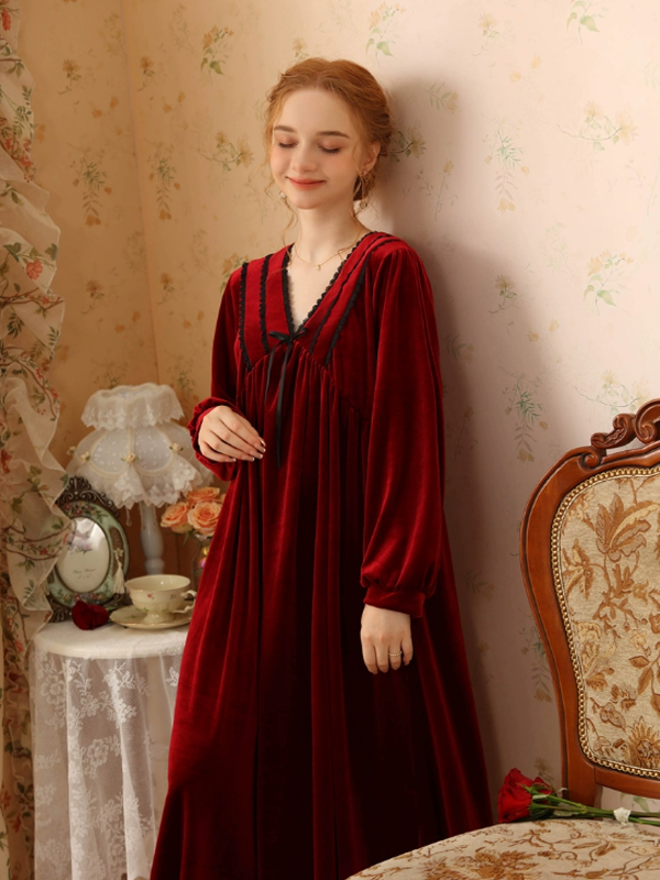 Velvet Moonlight Palace Wine Red Nightgown