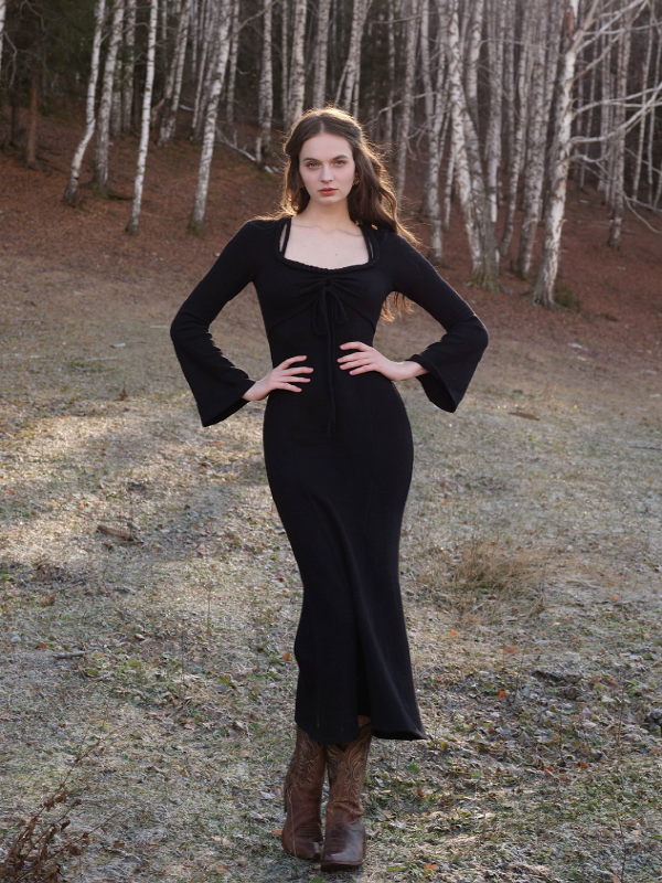 Classic Grace Black Cable Knit Dress