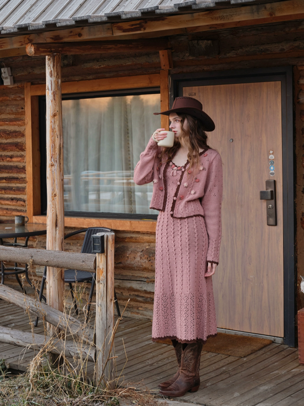 French Vintage Blooming Wool Knit Dress