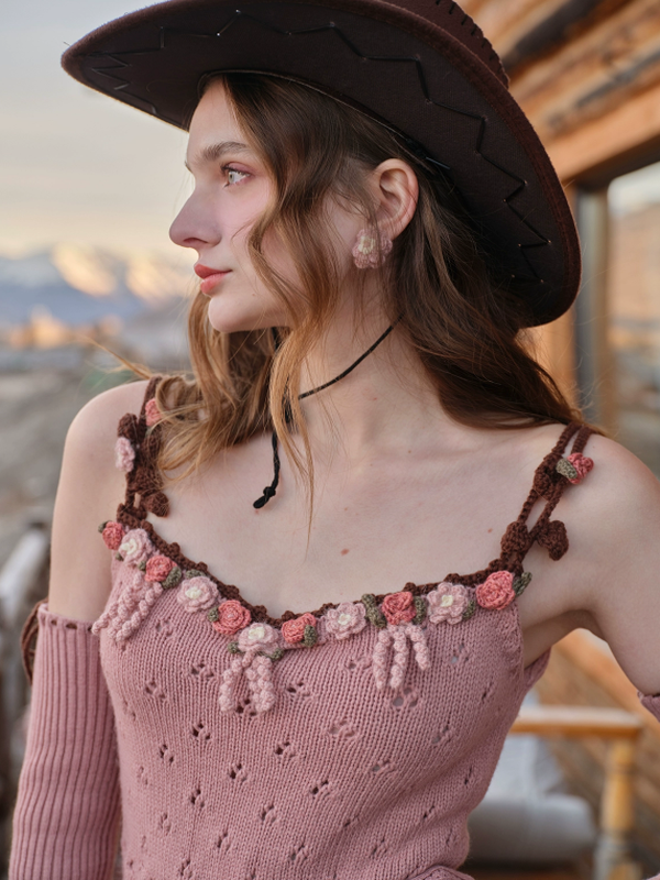 French Vintage Blooming Wool Knit Dress