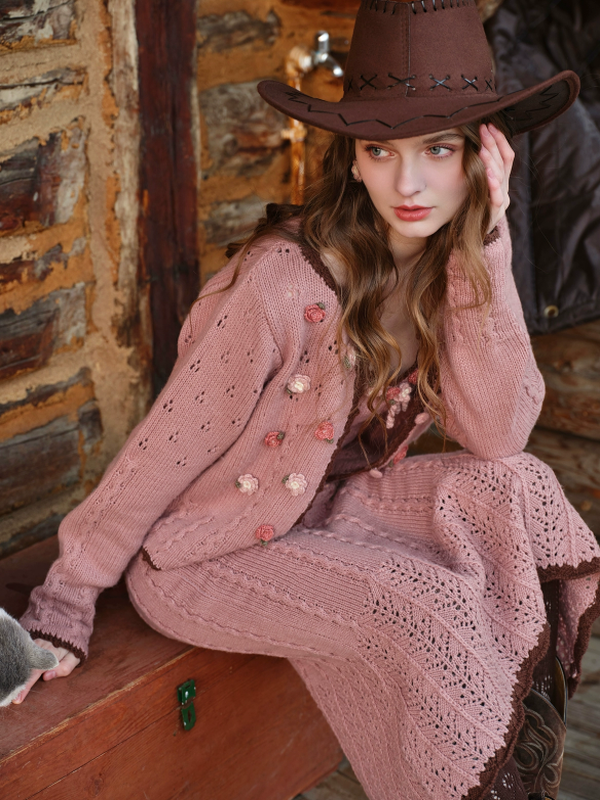 French Vintage Blooming Wool Knit Dress