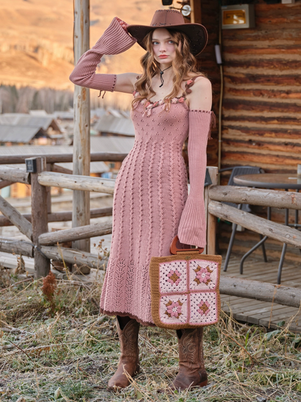 French Vintage Blooming Wool Knit Dress French Vintage Blooming Wool Knit Dress