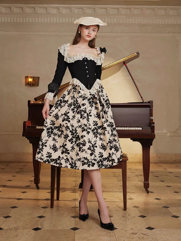 Classic Black Lace Frill Corset Jacket