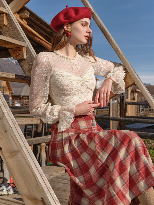 Vintage Floral Lace Long Blouse