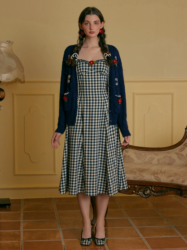 Navy Floral Wool Cardigan