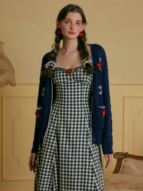 Navy Floral Wool Cardigan