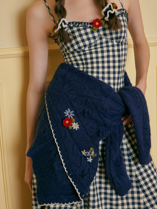 Navy Floral Wool Cardigan